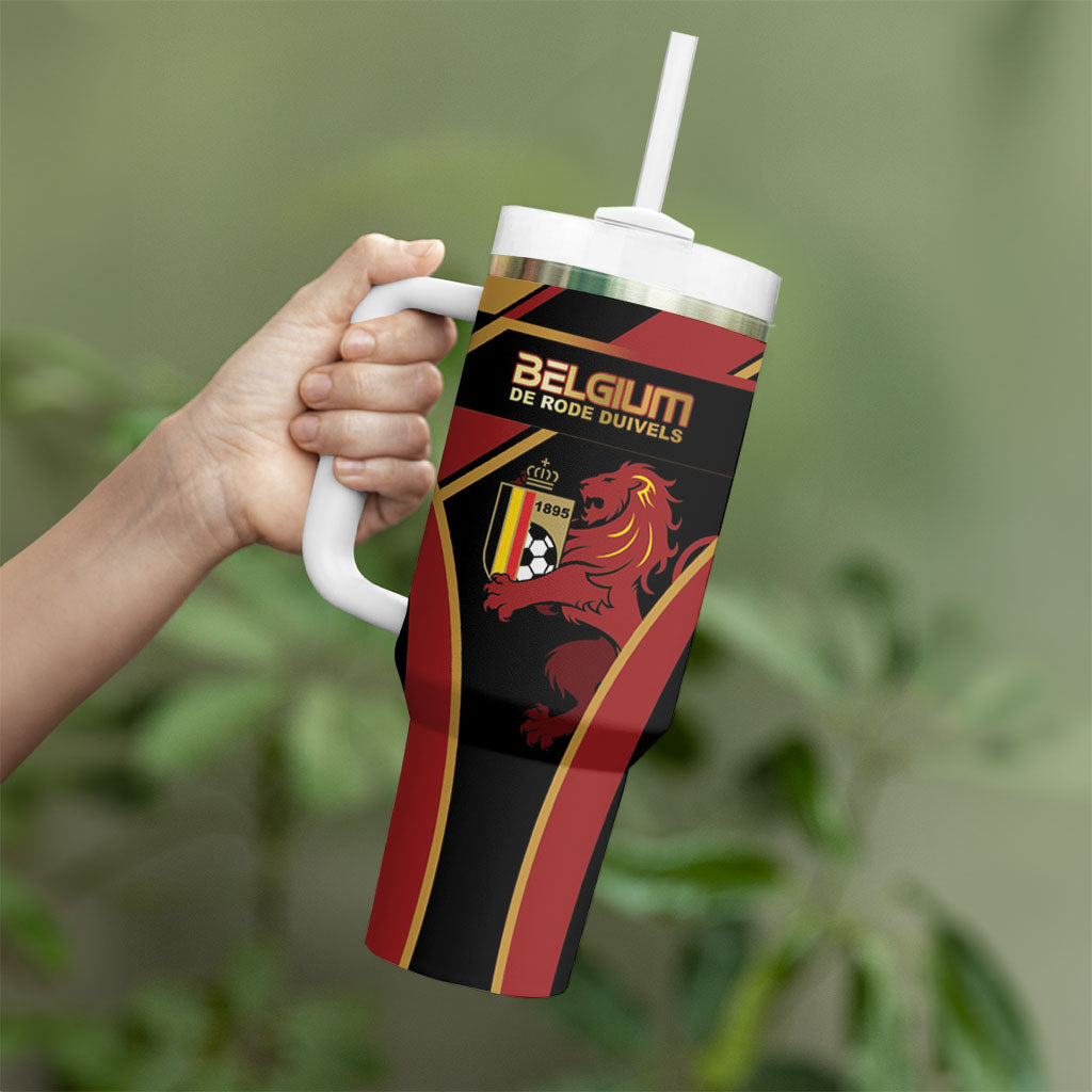Custom Belgium Football Tumbler With Handle Bold National Colors With Lion Crest