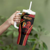 Custom Belgium Football Tumbler With Handle Bold National Colors With Lion Crest