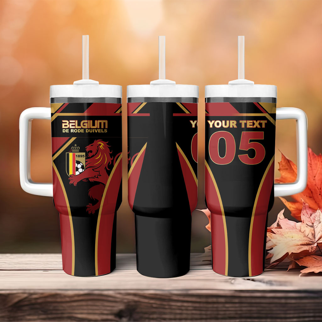 Custom Belgium Football Tumbler With Handle Bold National Colors With Lion Crest