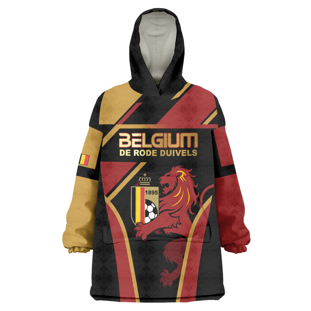 Custom Belgium Football Wearable Blanket Hoodie Bold National Colors With Lion Crest
