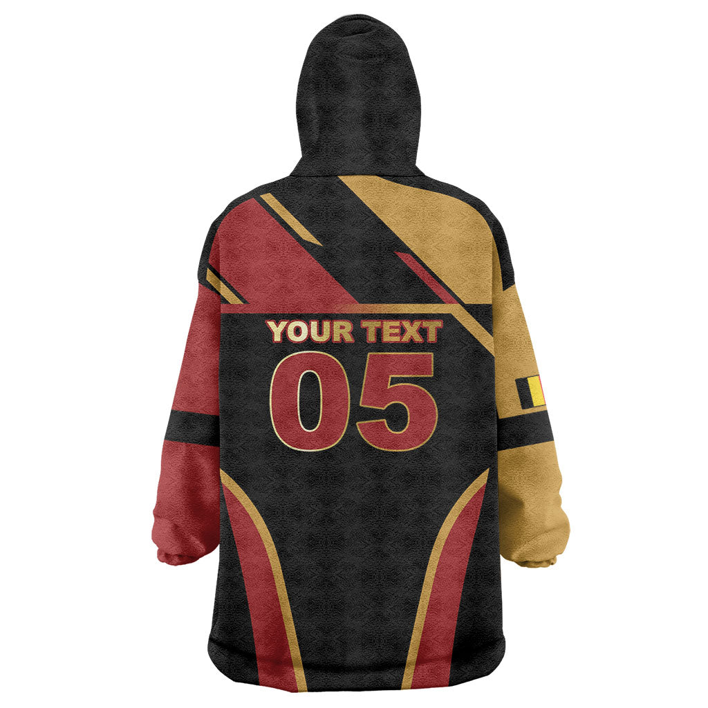 Custom Belgium Football Wearable Blanket Hoodie Bold National Colors With Lion Crest