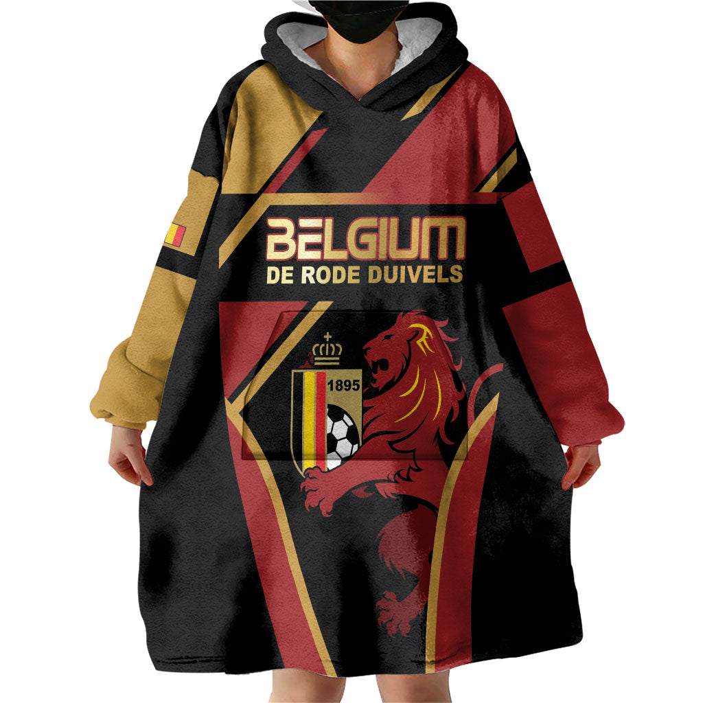 Custom Belgium Football Wearable Blanket Hoodie Bold National Colors With Lion Crest