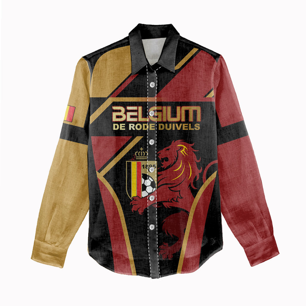 Custom Belgium Football Women Casual Shirt Bold National Colors With Lion Crest