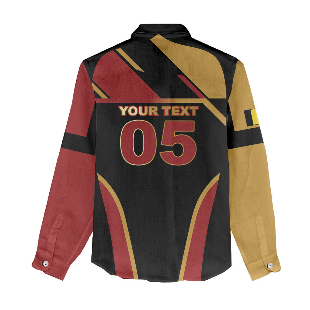 Custom Belgium Football Women Casual Shirt Bold National Colors With Lion Crest