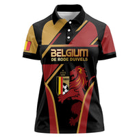 Custom Belgium Football Women Polo Shirt Bold National Colors With Lion Crest