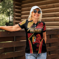Custom Belgium Football Women Polo Shirt Bold National Colors With Lion Crest