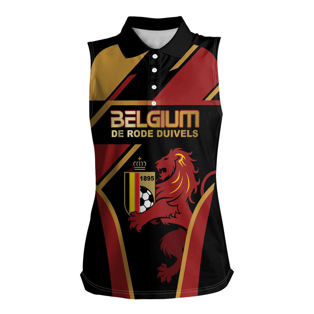 Custom Belgium Football Women Sleeveless Polo Shirt Bold National Colors With Lion Crest