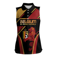 Custom Belgium Football Women Sleeveless Polo Shirt Bold National Colors With Lion Crest