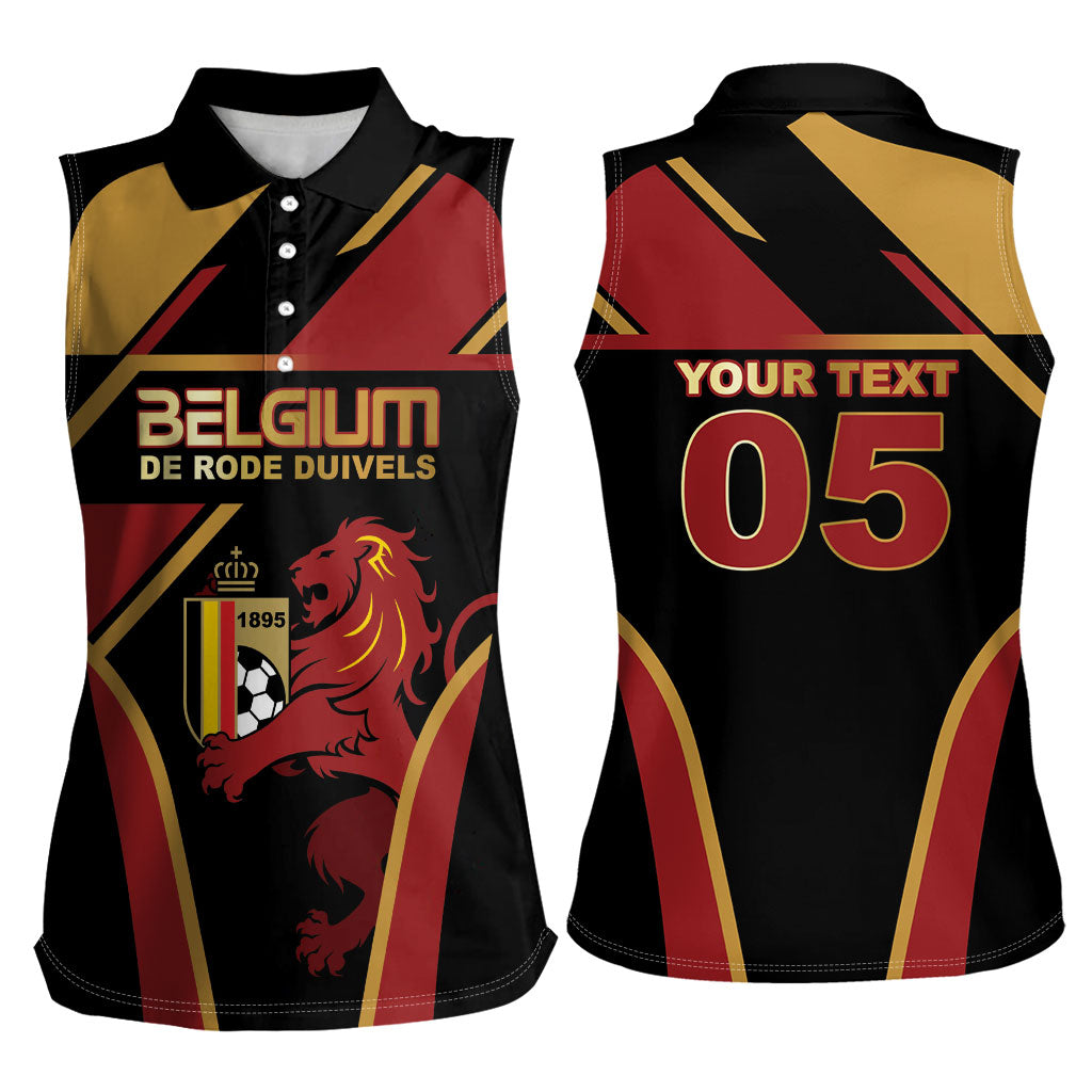 Custom Belgium Football Women Sleeveless Polo Shirt Bold National Colors With Lion Crest