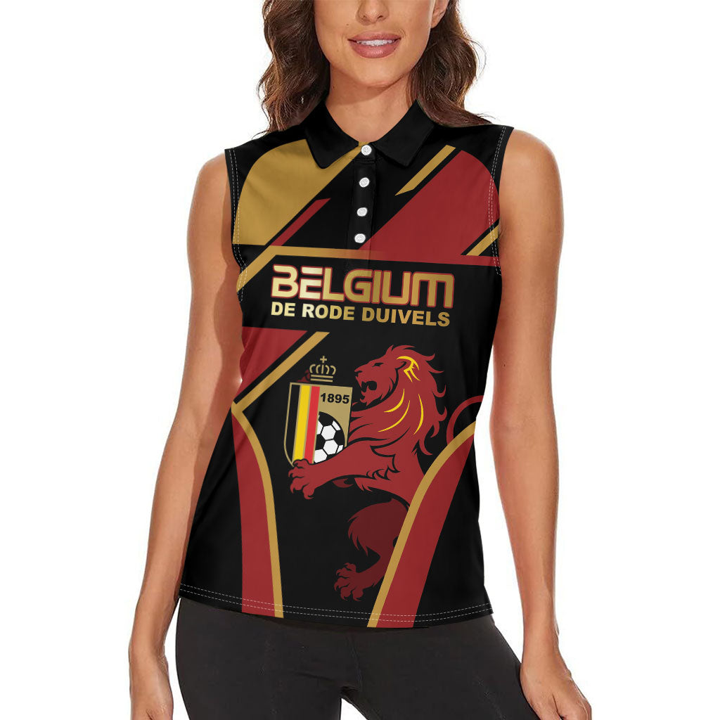 Custom Belgium Football Women Sleeveless Polo Shirt Bold National Colors With Lion Crest