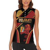 Custom Belgium Football Women Sleeveless Polo Shirt Bold National Colors With Lion Crest
