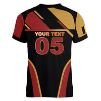 Custom Belgium Football Women V-Neck T-Shirt Bold National Colors With Lion Crest