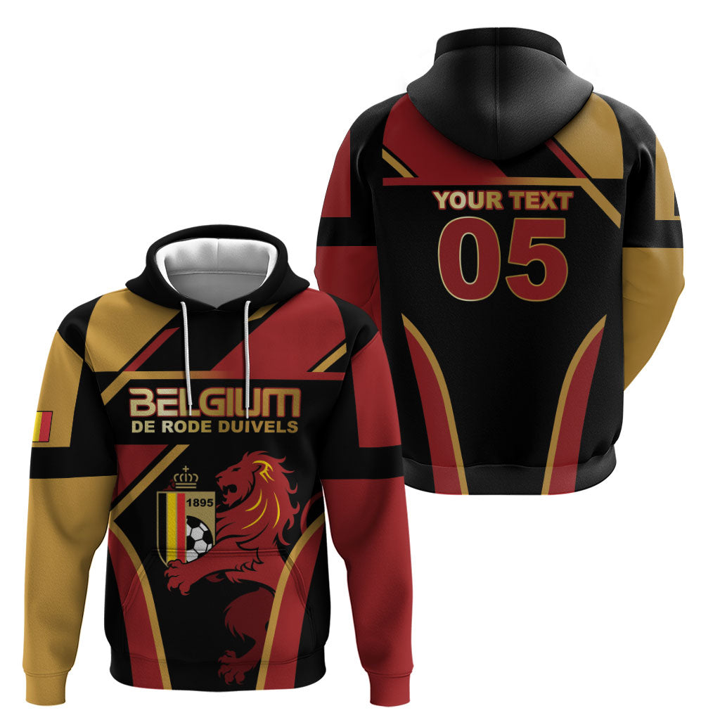 Custom Belgium Football Zip Hoodie Bold National Colors With Lion Crest