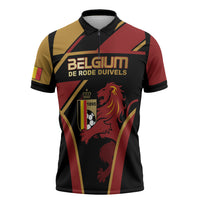 Custom Belgium Football Zipper Polo Shirt Bold National Colors With Lion Crest