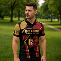 Custom Belgium Football Zipper Polo Shirt Bold National Colors With Lion Crest