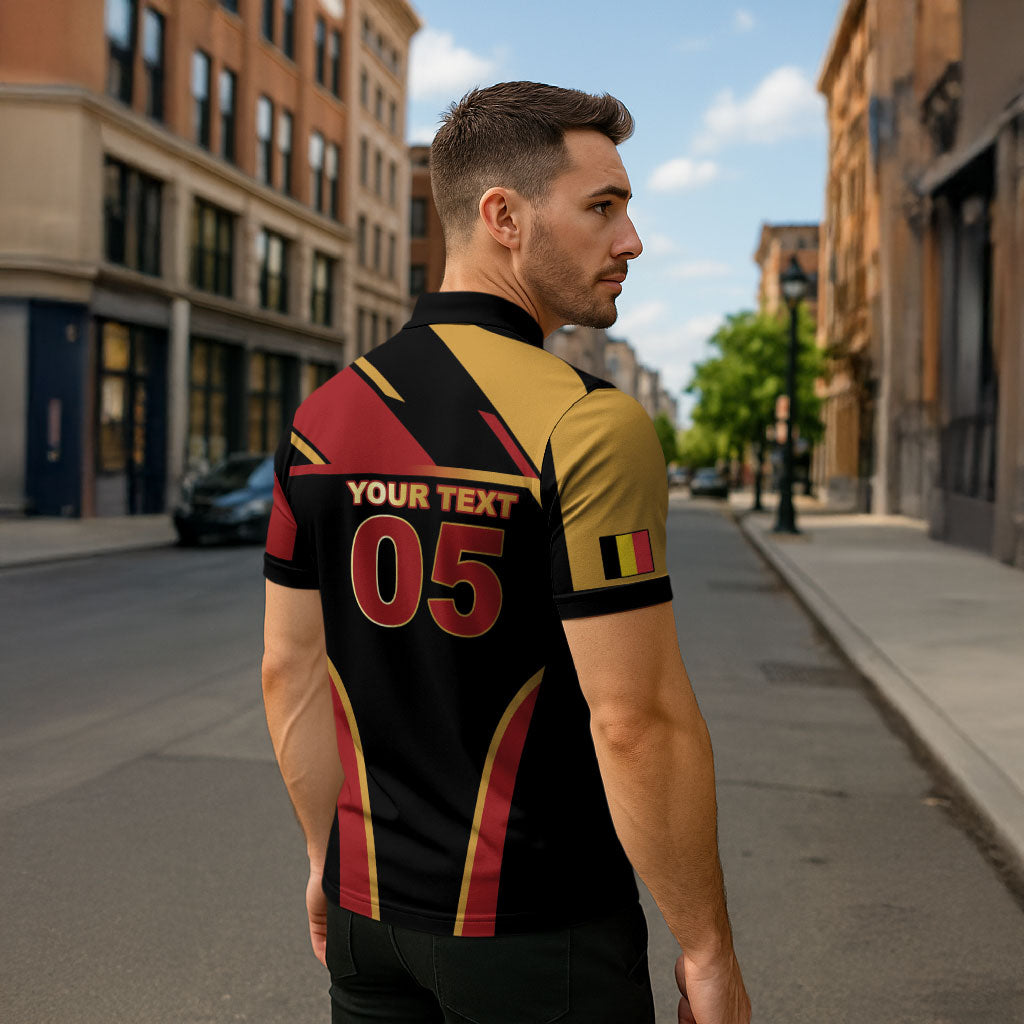 Custom Belgium Football Zipper Polo Shirt Bold National Colors With Lion Crest