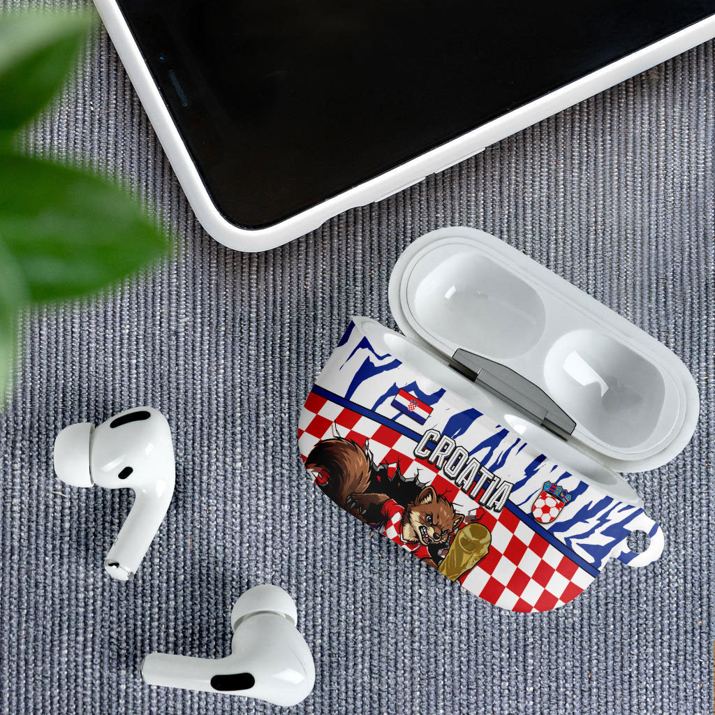 Croatia Football AirPods Case Marten In Hole With Checkered Patterns