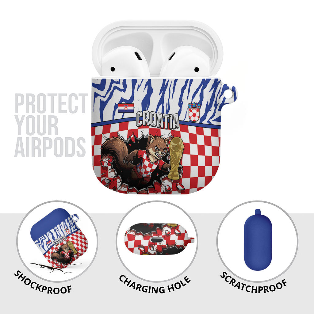 Croatia Football AirPods Case Marten In Hole With Checkered Patterns