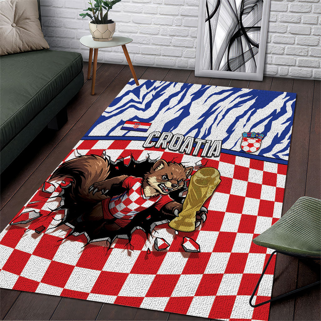 Croatia Football Area Rug Marten In Hole With Checkered Patterns