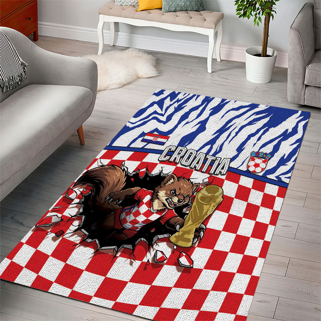 Croatia Football Area Rug Marten In Hole With Checkered Patterns