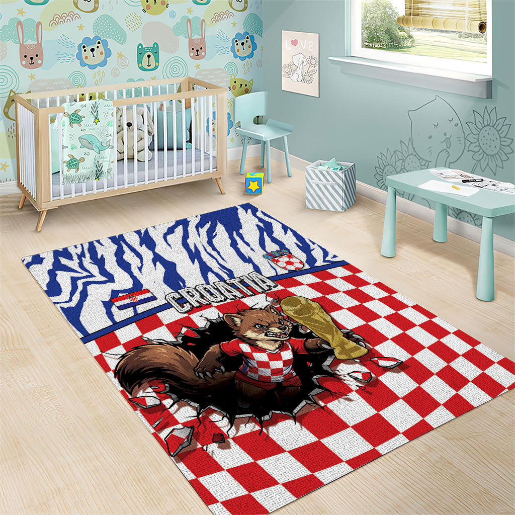 Croatia Football Area Rug Marten In Hole With Checkered Patterns