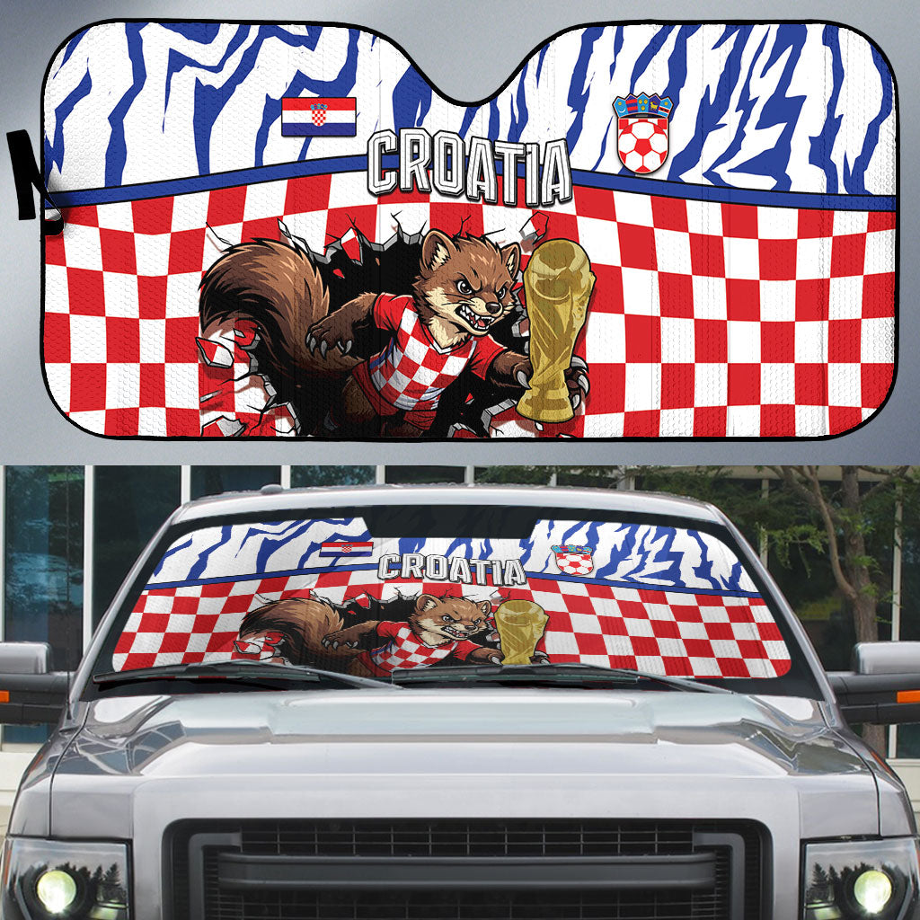 Croatia Football Auto Sun Shade Marten In Hole With Checkered Patterns