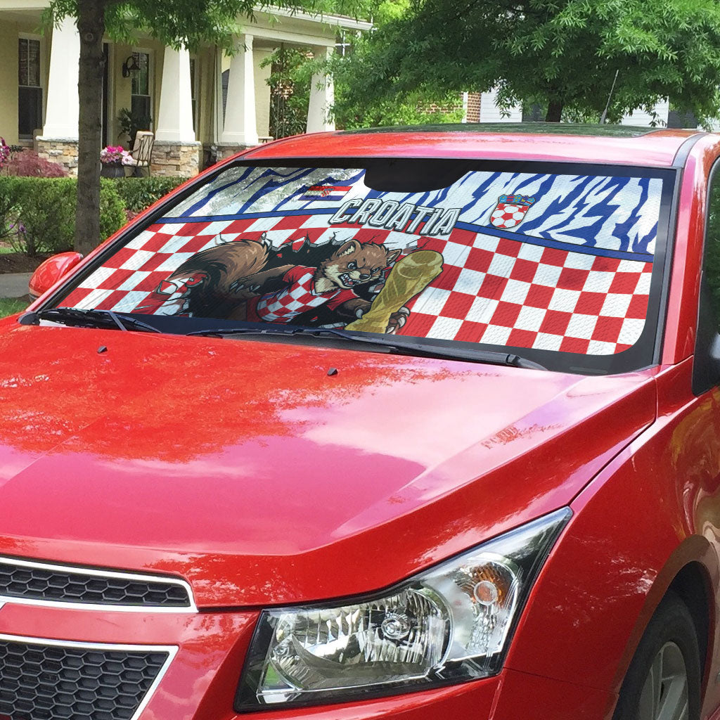 Croatia Football Auto Sun Shade Marten In Hole With Checkered Patterns