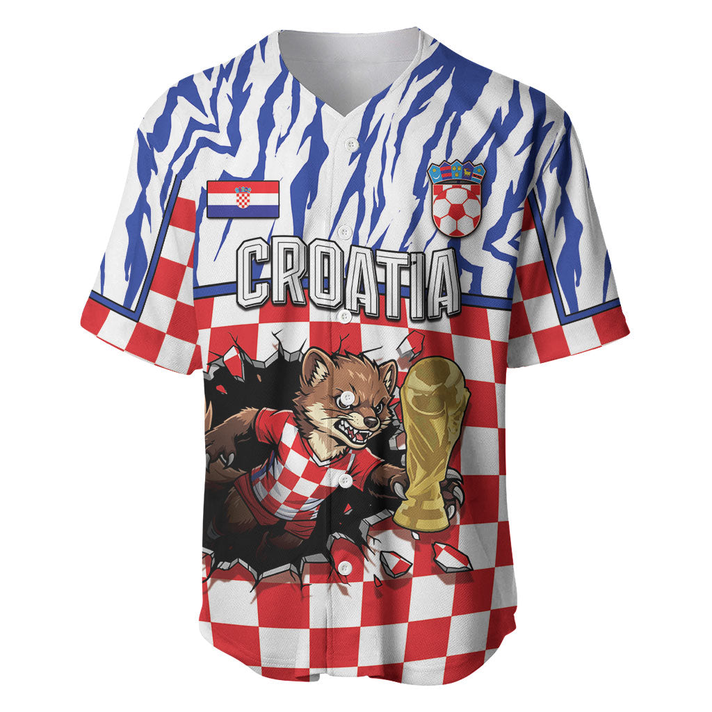 Custom Croatia Football Baseball Jersey Marten In Hole With Checkered Patterns