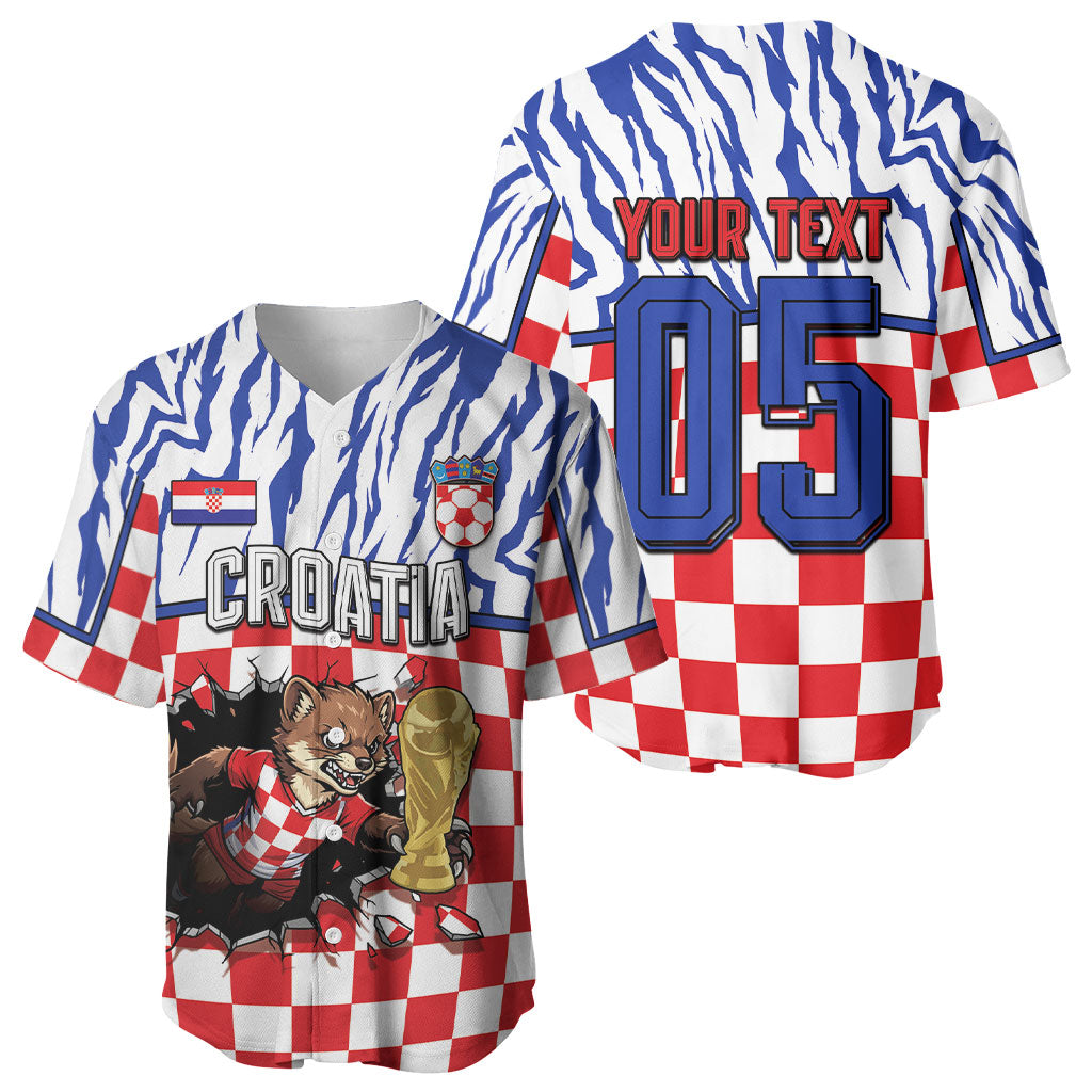 Custom Croatia Football Baseball Jersey Marten In Hole With Checkered Patterns