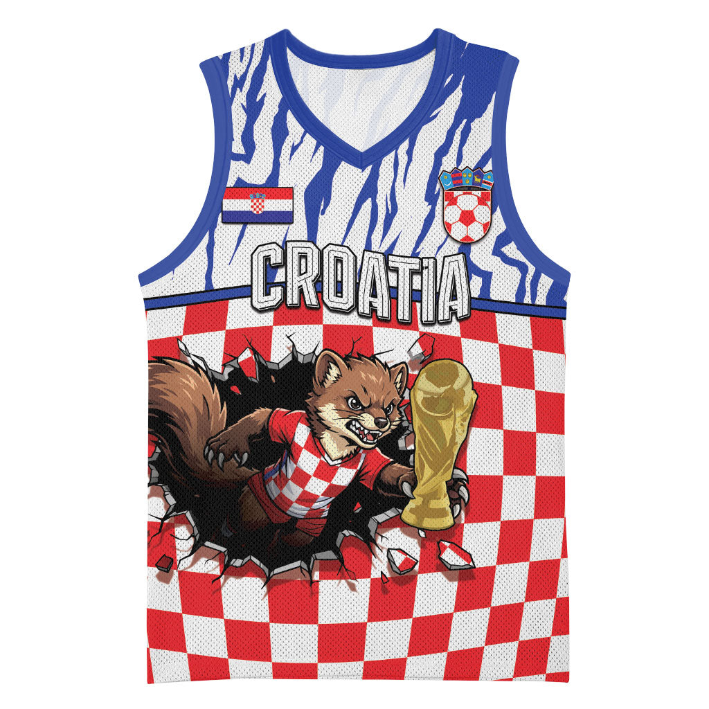 Custom Croatia Football Basketball Jersey Marten In Hole With Checkered Patterns