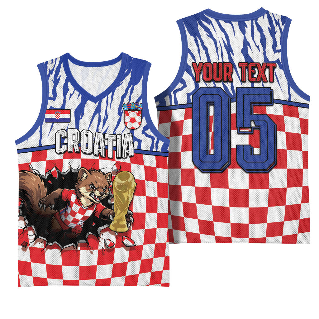 Custom Croatia Football Basketball Jersey Marten In Hole With Checkered Patterns