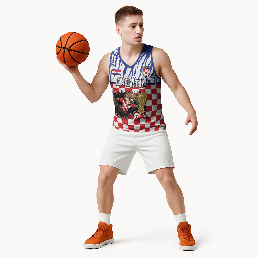 Custom Croatia Football Basketball Jersey Marten In Hole With Checkered Patterns