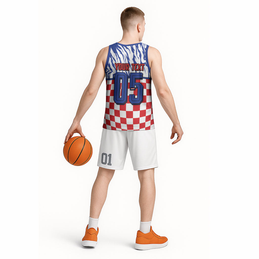 Custom Croatia Football Basketball Jersey Marten In Hole With Checkered Patterns