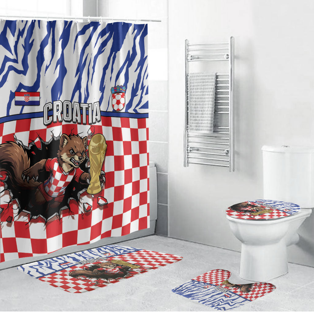 Croatia Football Bathroom Set Marten In Hole With Checkered Patterns