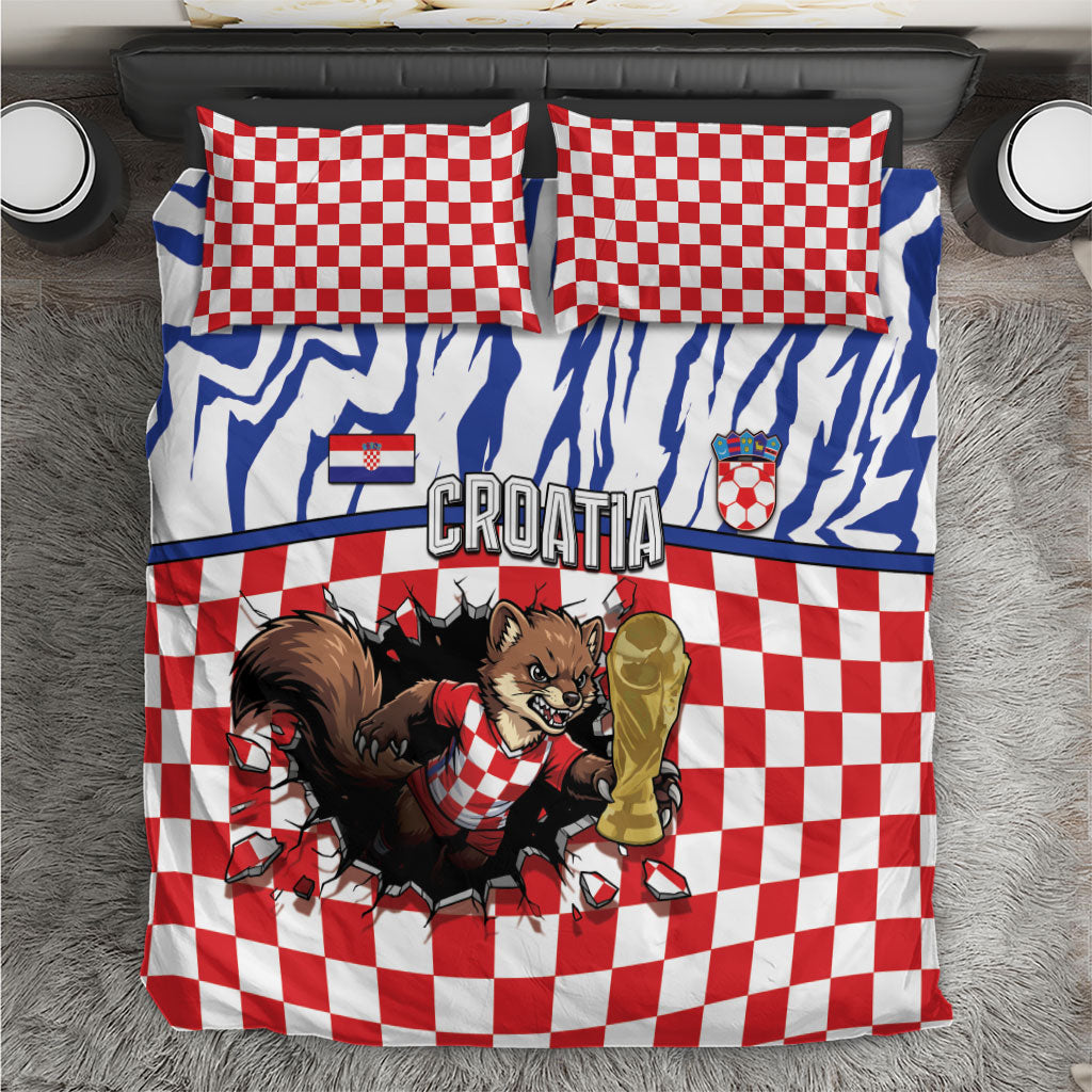 Croatia Football Bedding Set Marten In Hole With Checkered Patterns