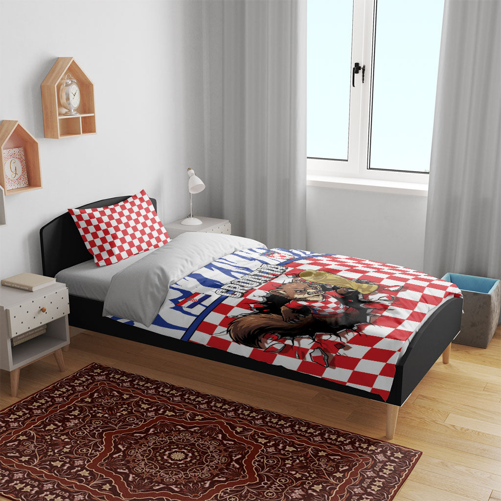 Croatia Football Bedding Set Marten In Hole With Checkered Patterns