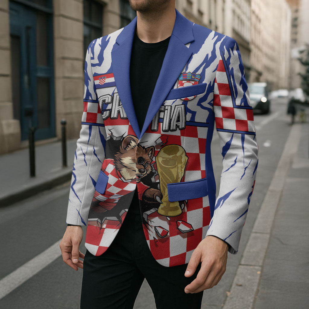 Custom Croatia Football Blazer Marten In Hole With Checkered Patterns