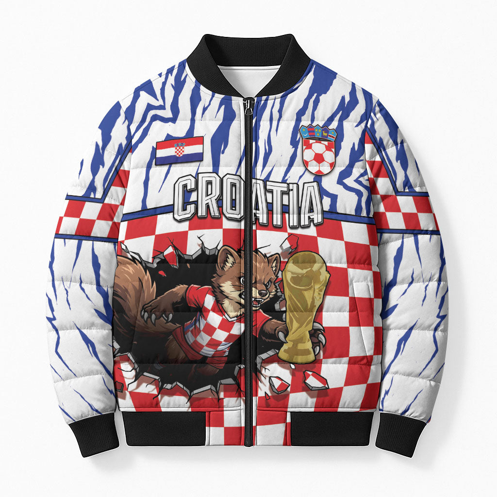 Custom Croatia Football Bomber Puffer Jacket Marten In Hole With Checkered Patterns