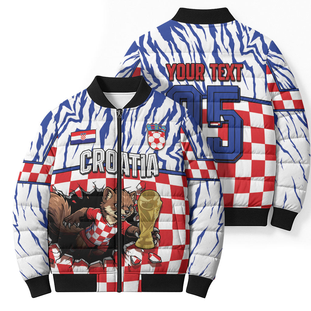 Custom Croatia Football Bomber Puffer Jacket Marten In Hole With Checkered Patterns