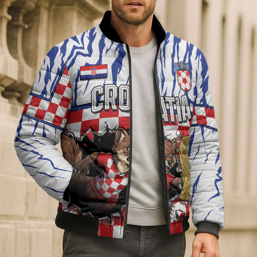 Custom Croatia Football Bomber Puffer Jacket Marten In Hole With Checkered Patterns