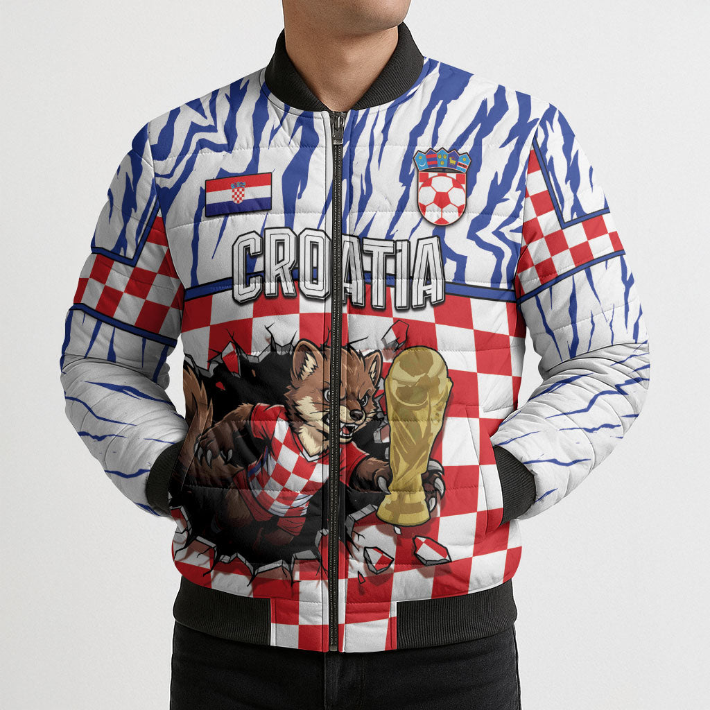 Custom Croatia Football Bomber Puffer Jacket Marten In Hole With Checkered Patterns