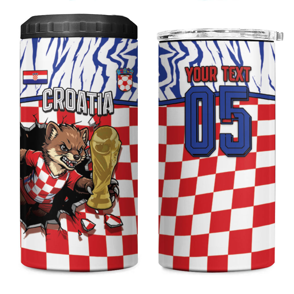 Custom Croatia Football 4 in 1 Can Cooler Tumbler Marten In Hole With Checkered Patterns