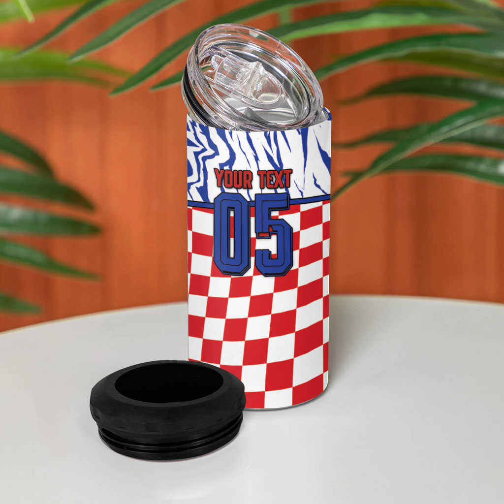 Custom Croatia Football 4 in 1 Can Cooler Tumbler Marten In Hole With Checkered Patterns