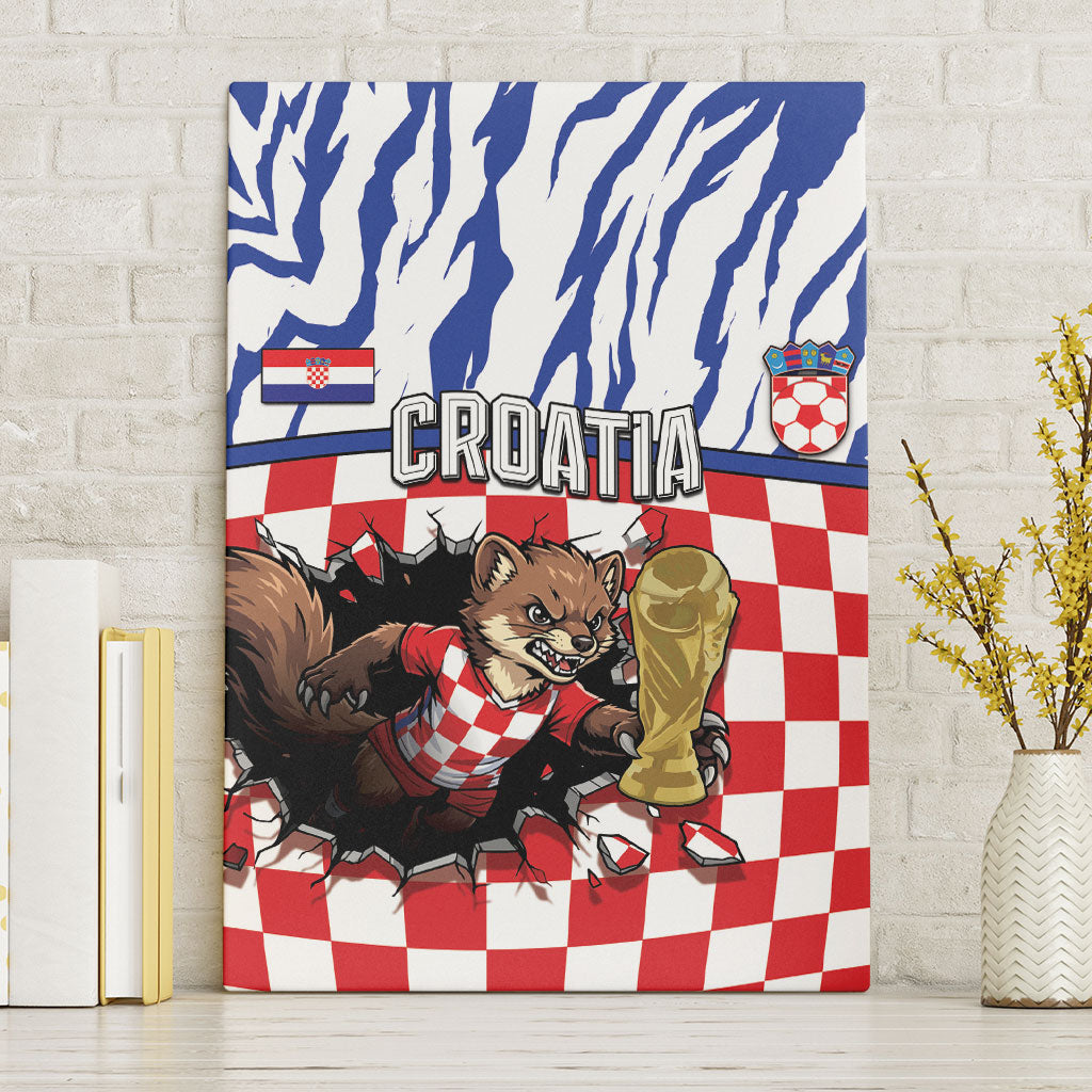 Croatia Football Canvas Wall Art Marten In Hole With Checkered Patterns