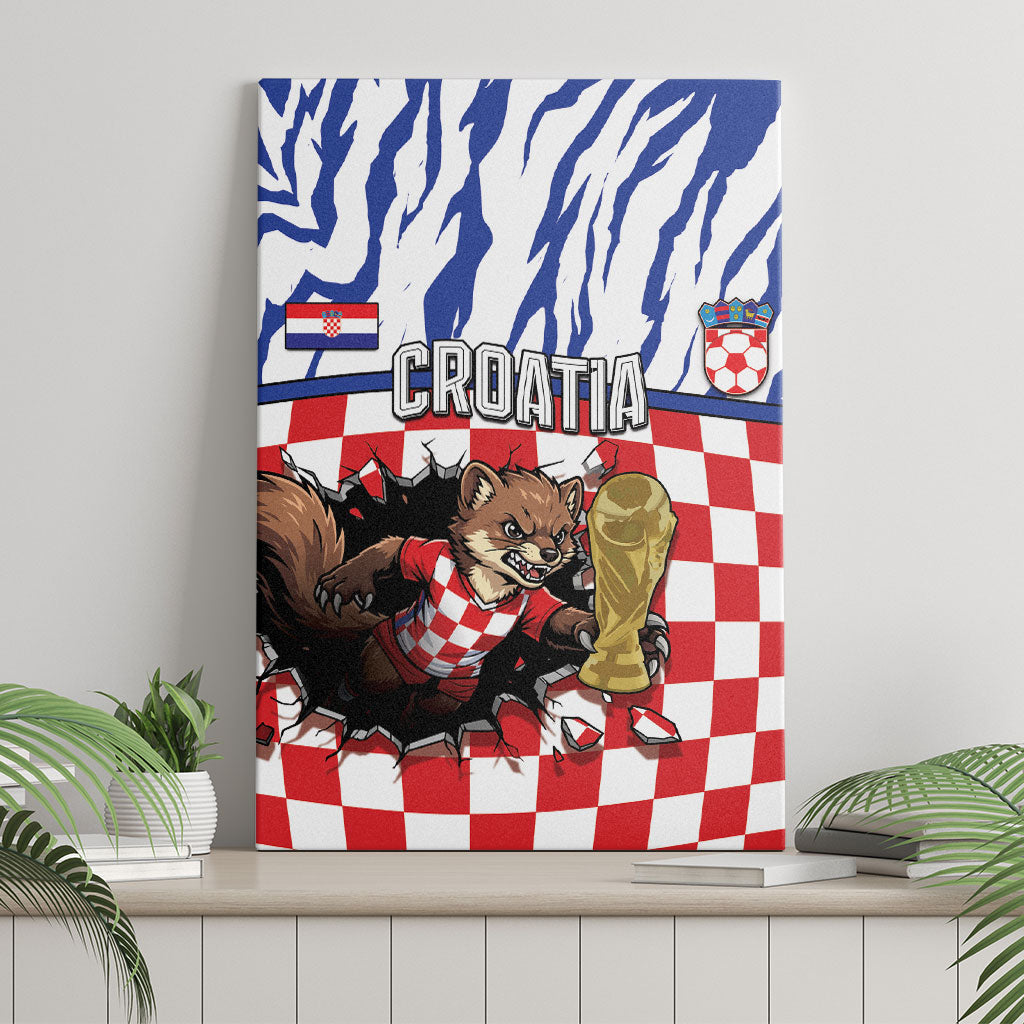 Croatia Football Canvas Wall Art Marten In Hole With Checkered Patterns