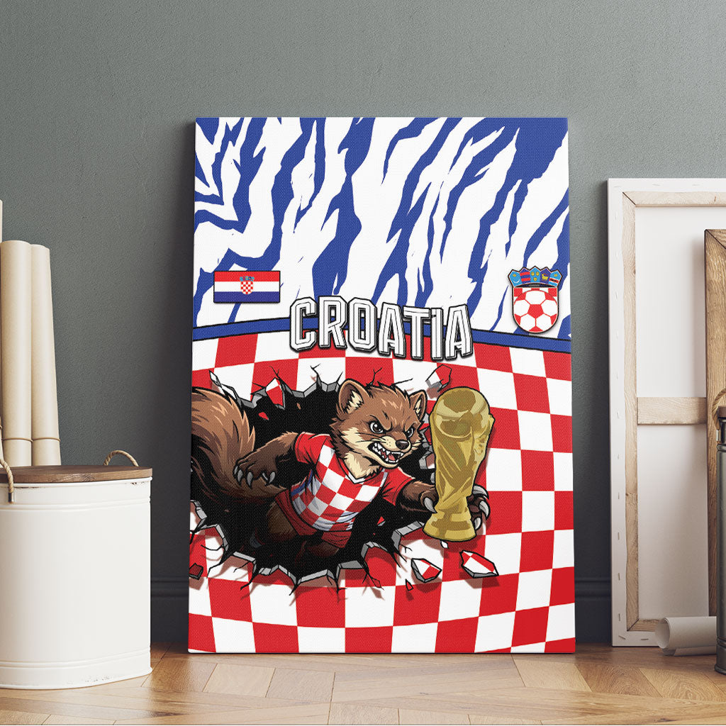 Croatia Football Canvas Wall Art Marten In Hole With Checkered Patterns