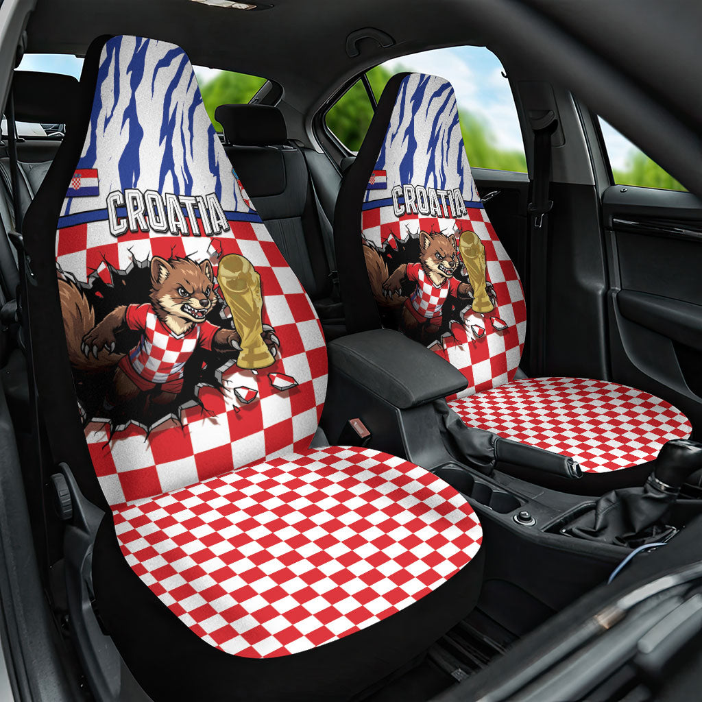 Croatia Football Car Seat Cover Marten In Hole With Checkered Patterns