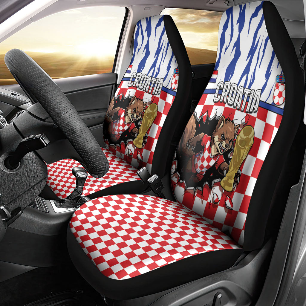 Croatia Football Car Seat Cover Marten In Hole With Checkered Patterns