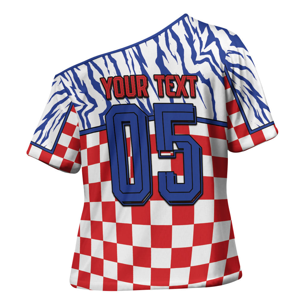 Custom Croatia Football Cross Shoulder Shirt Marten In Hole With Checkered Patterns