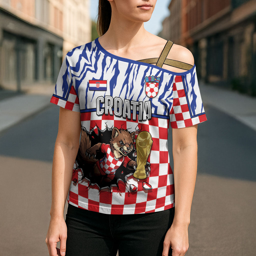 Custom Croatia Football Cross Shoulder Shirt Marten In Hole With Checkered Patterns